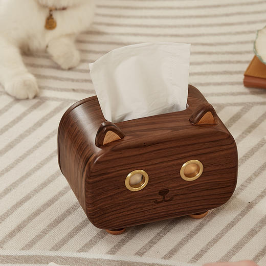 初心| 萌猫纸巾盒胡桃木全实木黄铜 商品图7