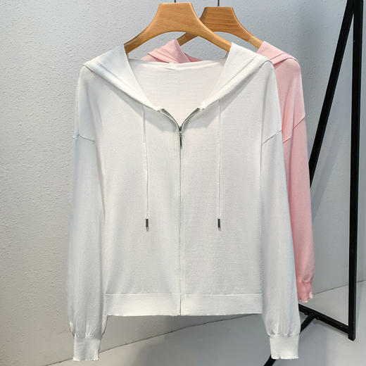 白色连帽卫衣，薄款外搭早秋新款时尚带帽拉链长袖薄款开衫SG-Y3X0767 商品图2