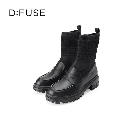 Dfuse迪芙斯2023冬季新款圆头针织弹力袜靴乐福短靴女DF34116006 商品图5