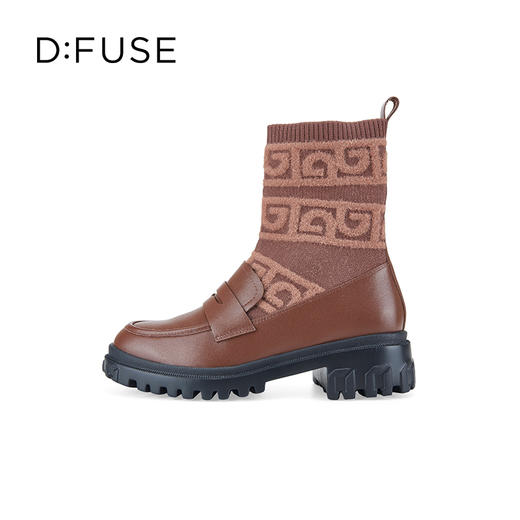 Dfuse迪芙斯2023冬季新款圆头针织弹力袜靴乐福短靴女DF34116006 商品图1