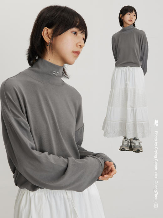 CryingCenter 醺紫深灰日系慵懒感高领宽松打底长袖tee 哭喊中心 商品图2