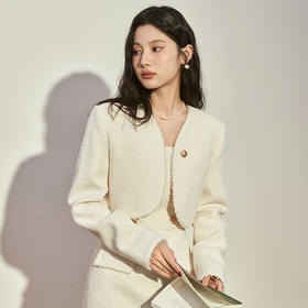 西遇法式气质小香风短款外套女2023新款秋冬开衫百搭长袖上衣V2132595