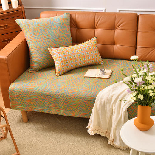 彩色编织线条沙发巾和靠包棉四季通用高端轻奢防滑盖布定制 商品图0