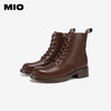 MIO米奥冬季靴子圆头方跟马丁靴中跟短筒牛皮革靴子女M235603805 商品缩略图3
