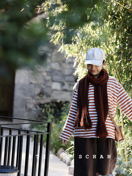 PETIT SCHAN小闪 CLO#360 warm sunshine 暖阳下 新疆棉柿子红撞色条纹海魂衫 商品图1