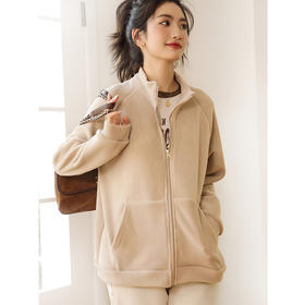 「四色可选！摇粒绒外套」羊羔绒女秋冬加绒加厚开衫宽松拉链立领绒衫上衣卫衣