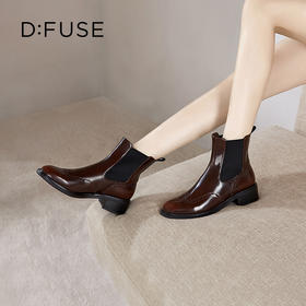 Dfuse迪芙斯冬季新品季新款圆头牛皮经典英伦切尔西短靴DF34116008