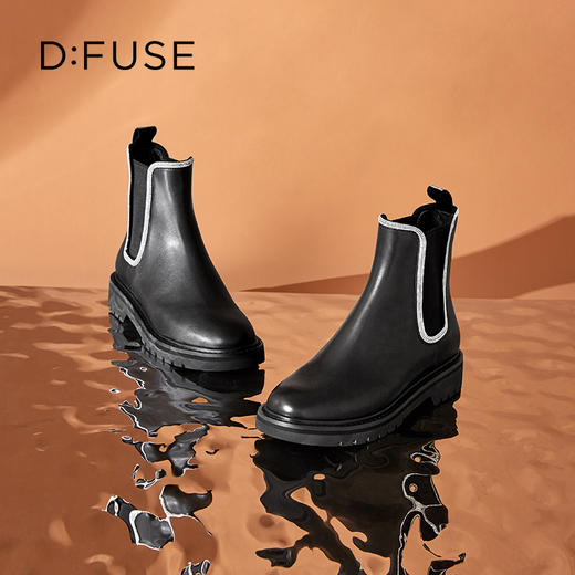 Dfuse迪芙斯冬季新款牛皮圆头经典闪钻切尔西短靴DF34116052 商品图10