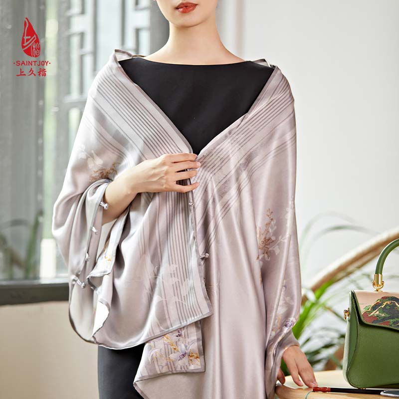 SAINTJOY/上久楷真丝披肩女式真丝披肩  沐上花夕 PJS21008