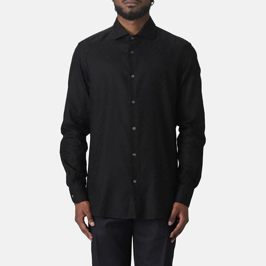 EMPORIO ARMANI 阿玛尼 男士棉质徽标印花长袖衬衫 黑色 3R1C86 1K0DZ F082 商品图0