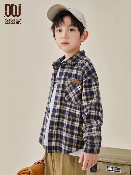 【件件底价，童装双倍积分】多多家男童格子长袖衬衫春秋款秋装新款儿童中大童纯棉衬衣8024 商品图0