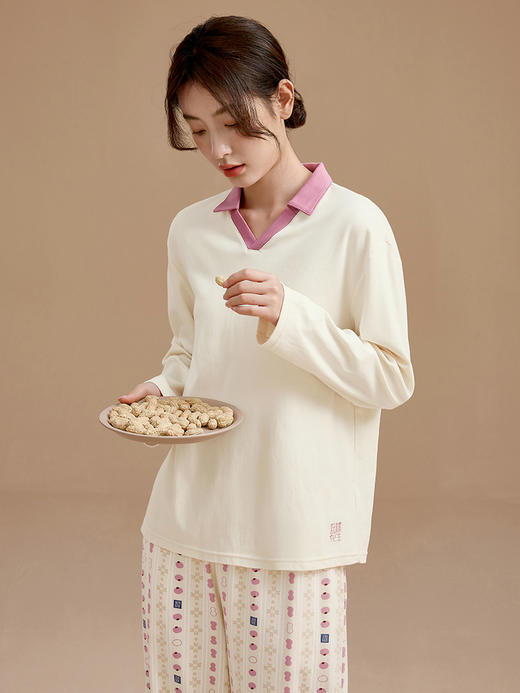 康妮雅睡衣女式长袖长裤套头套装 商品图3