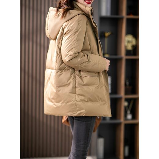 【现货7天】90白鸭绒羽绒服女中长款2023年秋冬新款直筒保暖立领连帽外套 商品图2