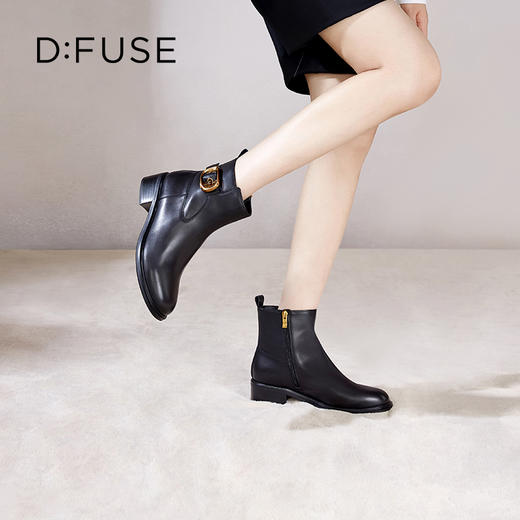 Dfuse迪芙斯冬季新款牛皮圆头休闲复古金扣短靴女DF34116010/DF34118010 商品图4