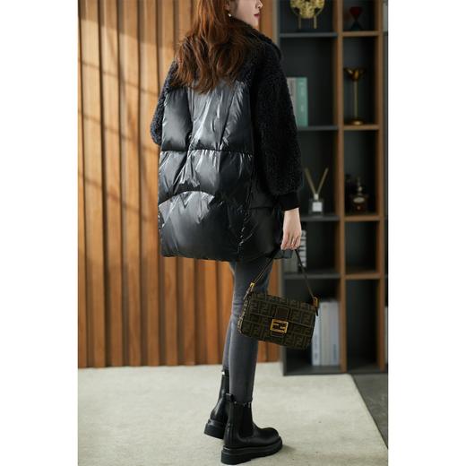 【现货7天】皮草拼接亮面羽绒服女中长款2023秋冬新款宽松收腰羊羔毛外套 商品图2