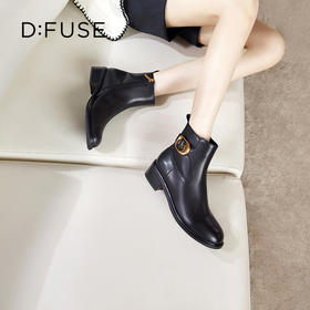 Dfuse迪芙斯冬季新款牛皮圆头休闲复古金扣短靴女DF34116010/DF34118010