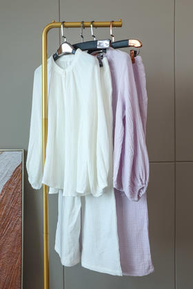 法式慵懒开扣纯棉睡衣套装