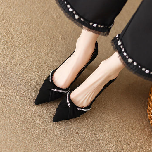 优雅气质高跟女鞋，羊翻皮欧美尖头细跟水钻单鞋HTK-F1088-13 商品图3