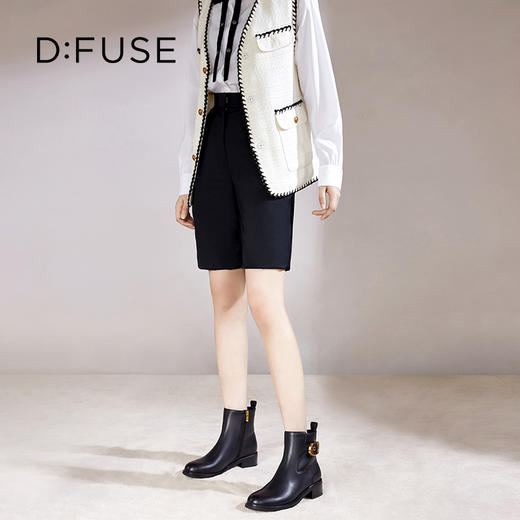 Dfuse迪芙斯冬季新款牛皮圆头休闲复古金扣短靴女DF34116010/DF34118010 商品图1