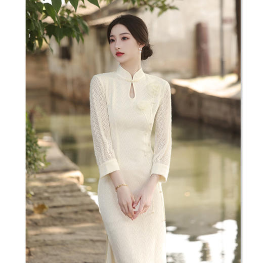 SKY 22237素雅时尚改良新中式中长款七分袖旗袍 商品图3