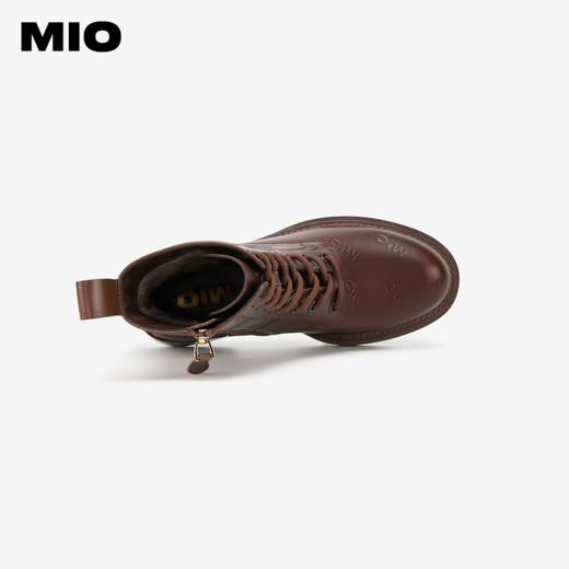 MIO米奥冬季靴子圆头方跟马丁靴中跟短筒牛皮革靴子女M235603805 商品图2