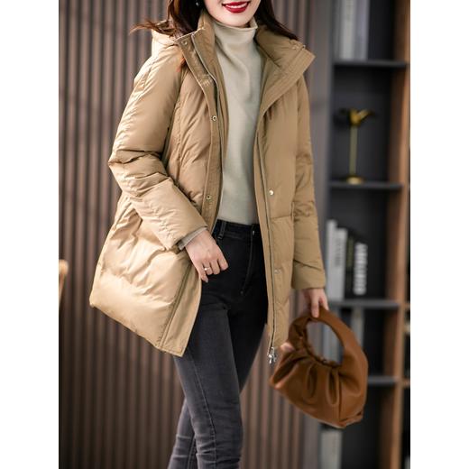 【现货7天】90白鸭绒羽绒服女中长款2023年秋冬新款直筒保暖立领连帽外套 商品图4