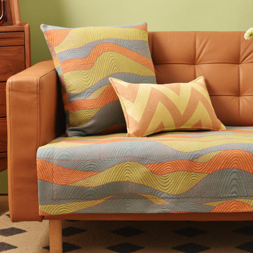 彩色波纹沙发巾和靠包棉四季通用高端轻奢防滑盖布定制 商品图0