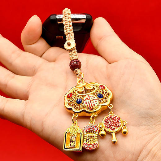 国风如意不掉色掐丝福字如意铃铛锁大吊坠链配饰钥匙扣 商品图2