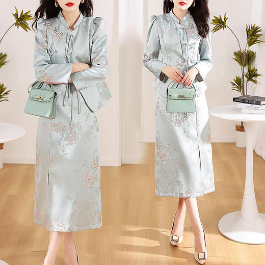 DD-新款两件套装裙女修身显瘦盘扣套裙 商品图2