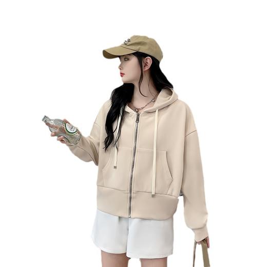 「六色可选」秋装棉质拉链开衫 纯色连帽卫衣 长袖小个子休闲简约短外套女上衣 商品图4