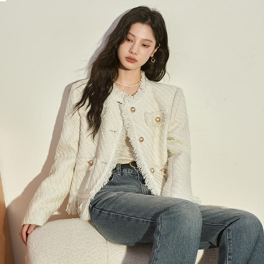 西遇法式气质小香风外套女秋冬新款高级感短款百搭针织上衣D2238706 商品图2