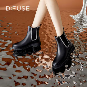 Dfuse迪芙斯冬季新款牛皮圆头经典闪钻切尔西短靴DF34116052