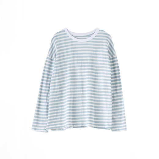 「三款配色！软糯舒适」春季新款长袖条纹打底衫女韩版休闲外搭上衣圆领薄款修身纯棉T恤 商品图4