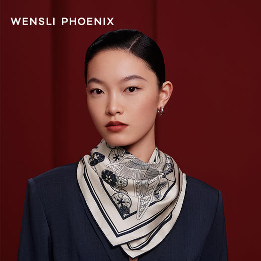 凤凰之家“飞花令”75厘米双面印花中方巾 商品图1