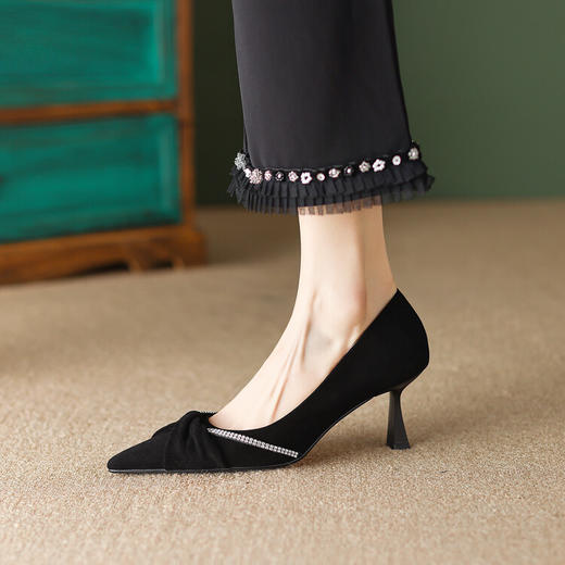 优雅气质高跟女鞋，羊翻皮欧美尖头细跟水钻单鞋HTK-F1088-13 商品图0