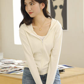 「四色可选」加绒拉链卫衣 秋冬长袖连帽休闲开衫黑色上衣纯色螺纹修身短款外套