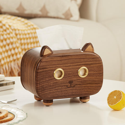 初心| 萌猫纸巾盒胡桃木全实木黄铜 商品图9