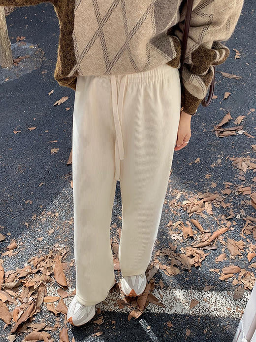 「四色可选！加厚款」秋冬加厚加绒阔腿裤 修身抽绳高腰直筒裤垂坠感长裤休闲裤下装 商品图3