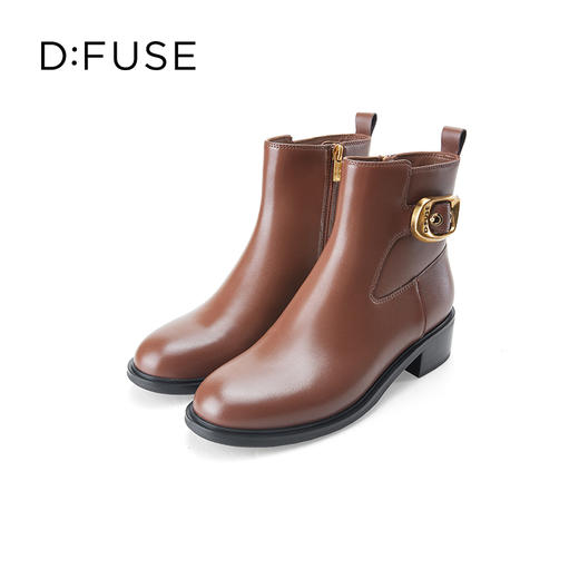 Dfuse迪芙斯冬季新款牛皮圆头休闲复古金扣短靴女DF34116010/DF34118010 商品图9