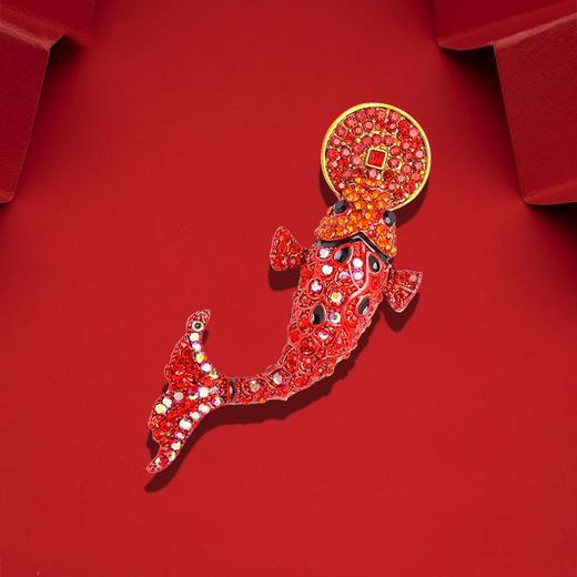 中国民族风饰品旺红色锦鲤气质复古胸针可爱女配饰 商品图0