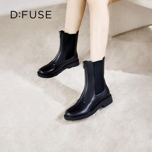 Dfuse迪芙斯冬季新品季新款牛皮圆头拉链休闲切尔西短靴DF34116005 商品图9