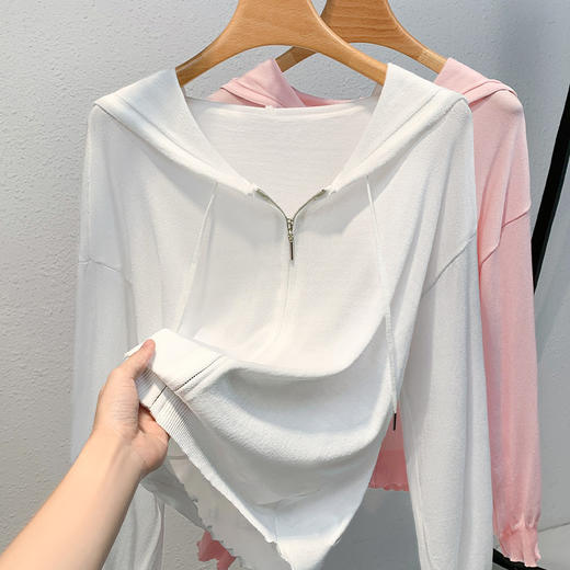 白色连帽卫衣，薄款外搭早秋新款时尚带帽拉链长袖薄款开衫SG-Y3X0767 商品图5