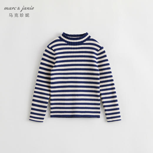 马克珍妮冬装女童时尚条纹花边半高领打底针织衫 儿童毛衣231950 商品图1