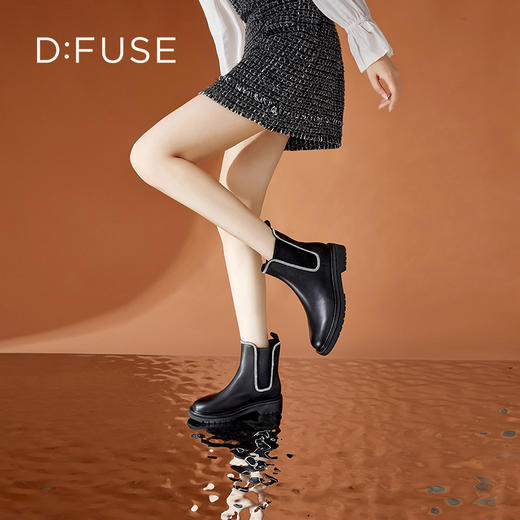 Dfuse迪芙斯冬季新款牛皮圆头经典闪钻切尔西短靴DF34116052 商品图9
