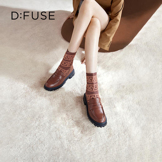 Dfuse迪芙斯2023冬季新款圆头针织弹力袜靴乐福短靴女DF34116006 商品图0