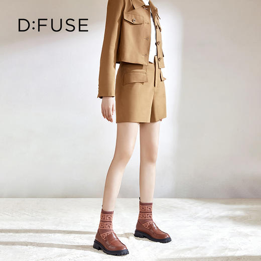 Dfuse迪芙斯2023冬季新款圆头针织弹力袜靴乐福短靴女DF34116006 商品图7