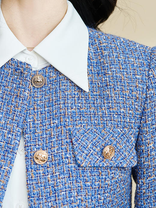 米思阳2026春季新款气质小香风时尚套装拼色纽扣一步裙两件套2989 商品图3