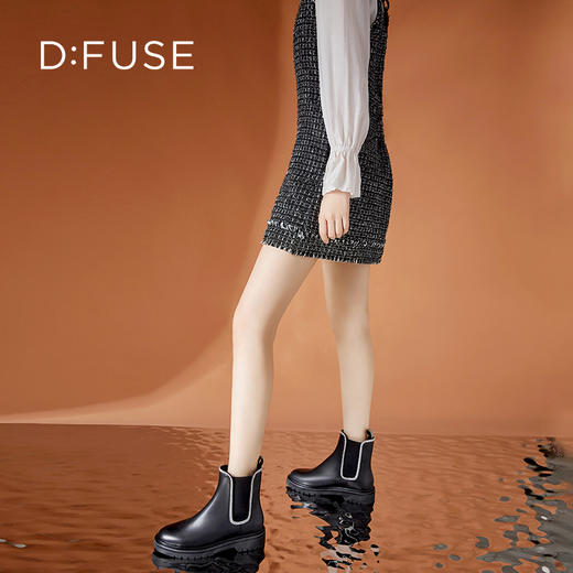 Dfuse迪芙斯冬季新款牛皮圆头经典闪钻切尔西短靴DF34116052 商品图7