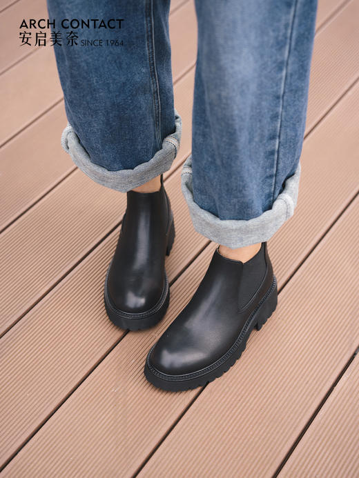 【真皮面料 气质百搭 】安启美奈厚底切尔西短靴 商品图1