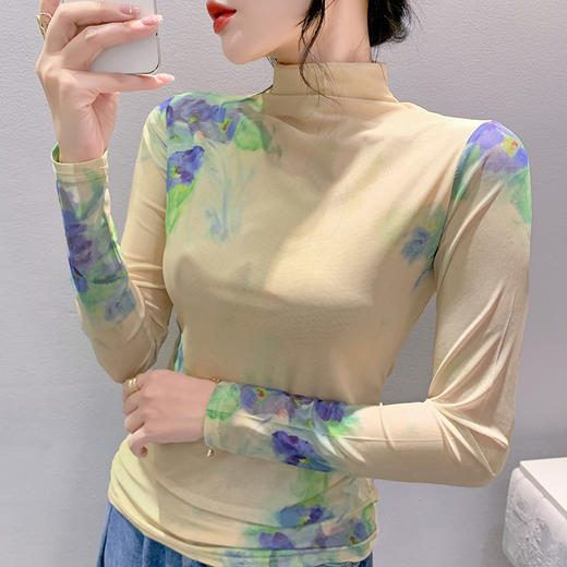 时尚洋气长袖高领网纱t恤，定位花打底衫KQL-A55F0855 商品图4